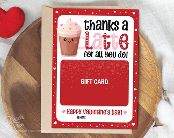 Valentines Gift Card Holder, Coffee Gift Card Holder, Valentines Gift Tag, Valentines Gift Card Holder for Teachers, Thanks A Latte