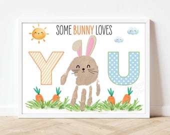 Easter Handprint Craft Printable, Some Bunny Loves You Printable, Printable Easter Handprint Template, Preschool Handprint Easter Craft