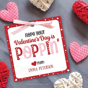 Valentinstag Geschenkanhänger, Hope Your Valentine's Day is Poppin 'Printable, druckbarer Valentinstag, Valentinstag Geschenk für Kinder, Popcorn Tag
