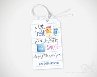 First Day of School Sweet Treat Tag, Teacher Cookie Tag, Welcome Back to School Gift Tags, Welcome Back Gift for Teacher, Printable Editable