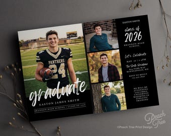 Modern Graduation Announcement Card, Minimalist Graduation Invitation, Graduation Party Invite, Multiple Photo Graduation Announcement