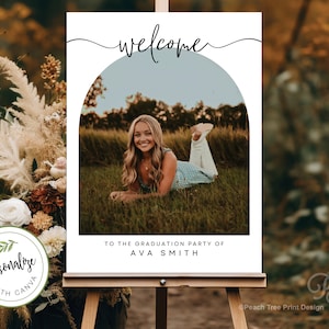 Graduation Party Welcome Sign Template, Photo Graduation Welcome Poster, Modern Minimalist Graduation Welcome, Editable Template Download