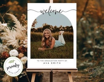 Graduation Party Welcome Sign Template, Photo Graduation Welcome Poster, Modern Minimalist Graduation Welcome, Editable Template Download