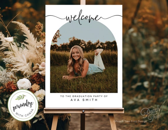 Graduation Party Welcome Sign Template, Photo Graduation Welcome Poster, Modern Minimalist Graduation Welcome, Editable Template Download