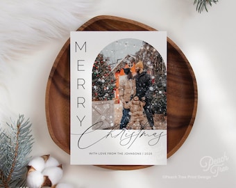 Modern Holiday Card, Minimalist Photo Christmas Card, Editable Christmas Card Template, Printable Christmas Card, Modern Arch Christmas Card