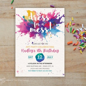 Art Party Invitation, Painting Party Invitation, Art Birthday Party Invitation, Craft Party Invite, Art Party Invite, Dress for a Mess,