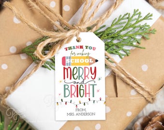 Teacher Christmas Tag, Printable Christmas Tags, Christmas Party Favor Tag, Gift for Teacher, Gift for Students, Editable Christmas Tags
