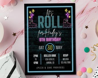 Roller Skate Birthday Invitation, Roller Skate Party Invitation, Skate Birthday Invite, Rollerblade Birthday Invite, Skate Party Favors
