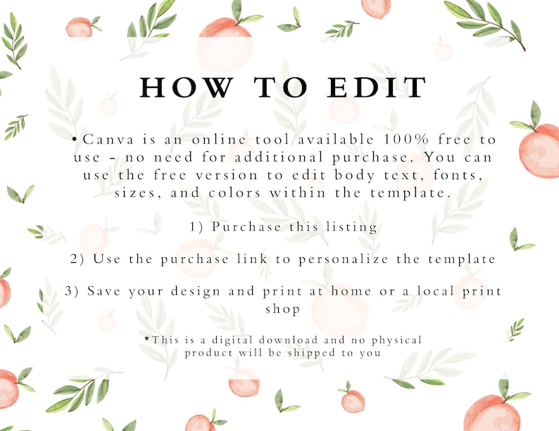 K&ouml;nnte beinhalten: Anleitung zum Bearbeiten von Text, Schriftarten, Gr&ouml;&szlig;en und Farben in einer Vorlage mit Canva.  Anweisungen zum Kauf einer Liste, Personalisieren einer Vorlage und Speichern eines Designs.  Dies ist ein digitaler Download und es wird kein physisches Produkt versandt.