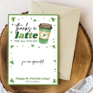 Tarjetero para regalo del día de San Patricio, agradecimiento a los profesores, tarjeta imprimible del día de San Patricio, tarjetero para regalo de café, regalo de agradecimiento al personal