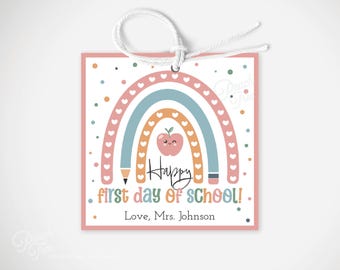 Editable Happy First Day Of School Gift Tag Template Printable Back To School Favor Tags Editable Welcome Back Tags Instant Download Digital