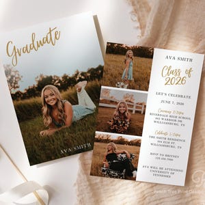 Modern Graduation Invitation Senior, Minimalist Invitation Template Graduation, Graduation Party Invite, Multiple Photo Graduation Card image 1