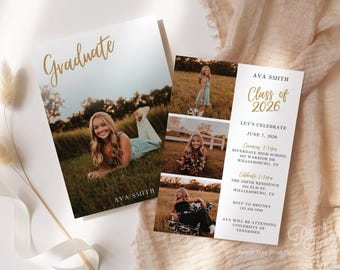 Modern Graduation Invitation Senior, Minimalist Invitation Template Graduation, Graduation Party Invite, Multiple Photo Graduation Card