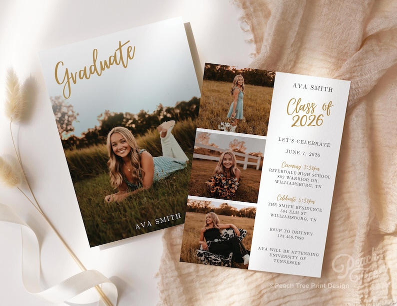Modern Graduation Invitation Senior, Minimalist Invitation Template Graduation, Graduation Party Invite, Multiple Photo Graduation Card image 1