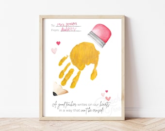 Teacher Appreciation Handprint Gift, Printable Handprint Art, DIY Keepsake from Students, Personalized End of Year Gift