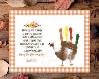 Thanksgiving Handprint Template Turkey Craft Activity Digital Download Printable Art Poem Keepsake Classroom Project Kid Friendly Decoration