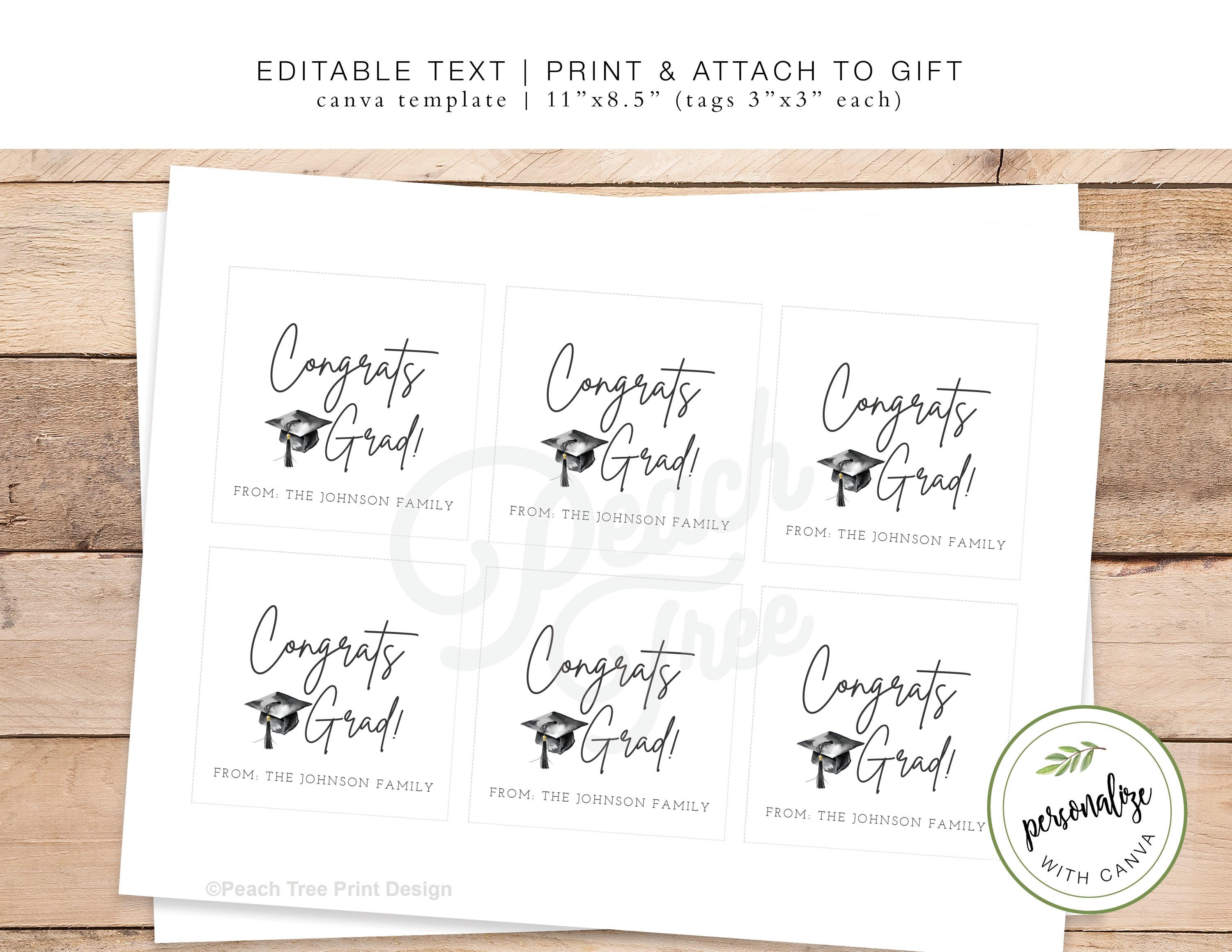 Graduation Gift Tag Digital, Grad Gift Tags Printable, Congrats Grad ...
