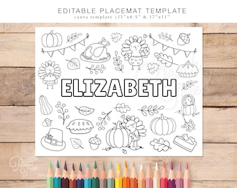 Editable Thanksgiving Placemats for Kids, Personalized Thanksgiving Placemats, Kids Thanksgiving Placemats, Kids Table Thanksgiving