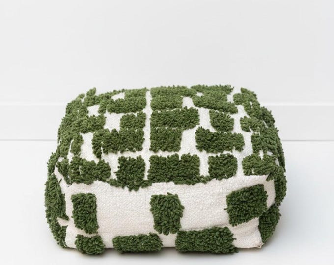 Handmade Moroccan Pouf Ottoman Green White Floor Cushion Boho Footstool Pouffe Seating Home Decor