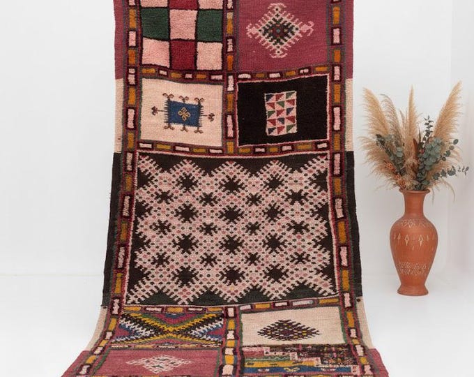 Handmade Vintage Moroccan Berber Rug Authentic Patchwork Wool 153x70cm Year 2000 Bohemian Runner Decor