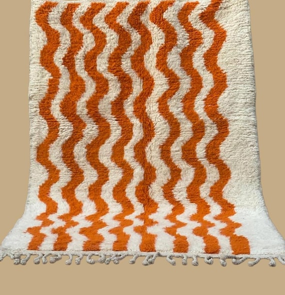 Moroccan Berber Rug Orange Chevron - Handwoven Wool Carpet 4x6 Boho Living Room Decor Gift