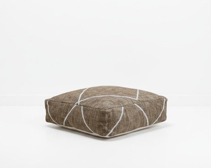 Moroccan Handwoven Floor Pouf - Authentic Berber Floor Cushion | Taupe & White Diamond Pattern | Home decor
