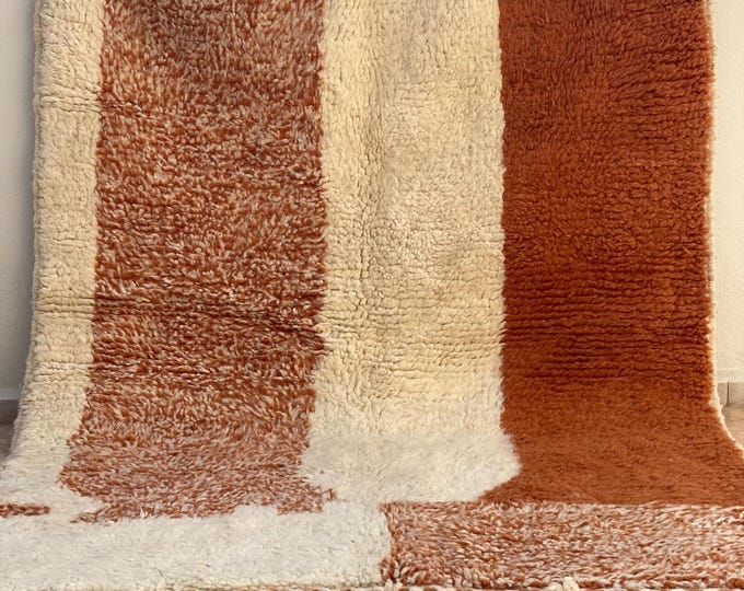 Rust Orange Moroccan Rug 5x3.6ft | Berber Wool Carpet 150x110cm | Handwoven Boho Gift | Color Block