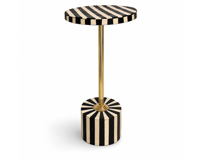 Moroccan Bone Inlay Side Table Handmade Black Ivory Copper Pedestal Accent Table Custom
