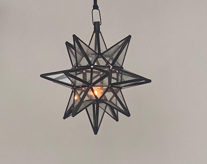 Moroccan Star Pendant Light Handmade Brass Glass Geometric Ceiling Lantern Boho Decor