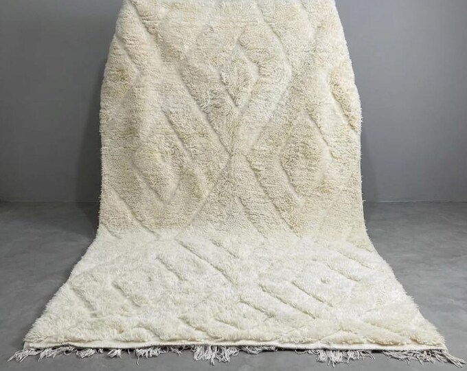 Moroccan Beni Ourain Rug - Handwoven Wool Rug | Cream Diamond Pattern | Plush Berber Carpet