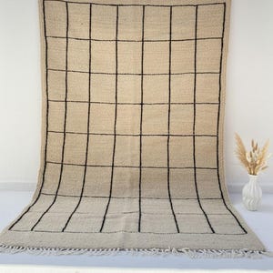 Handwoven Moroccan Berber Rug | Minimalist Grid Pattern | Natural Wool Beni Ourain Style Carpet |