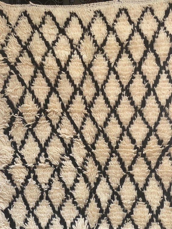 Moroccan Beni Ourain Rug Black Cream - Handwoven Berber Carpet 5x7 Boho Home Decor Gift