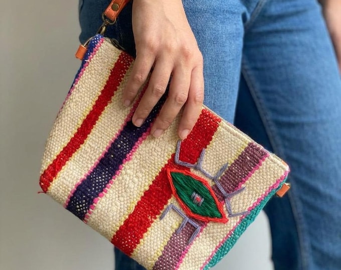 Handwoven Striped Crossbody Bag with Evil Eye: women Messenger Purse Gift For Her  Birthday