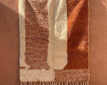 Handmade Boho Moroccan Rug  Natural Wool Terracotta Cream Geometric Berber Rug