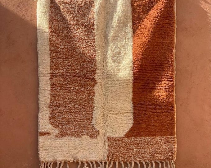 Handmade Moroccan  Rug | Terracotta & Cream Geometric Throw Rug | Berber Inspired Home Decor