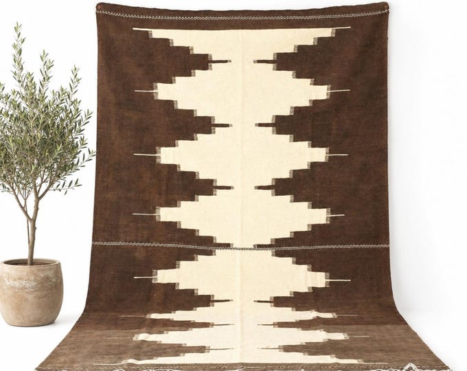 Vintage Moroccan Kilim Rug | Natural Wool Flatweave Berber Carpet, Boho Tribal Decor