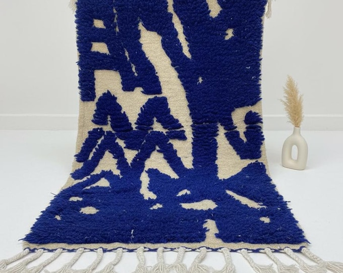 Moroccan Blue Rug 3.3x2ft | Handwoven Berber Carpet | Boho Gift | Tribal Home Decor