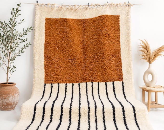 Beni Ourain Rug Custom Size Moroccan Wool Handmade Berber Boho Neutral Area Rug