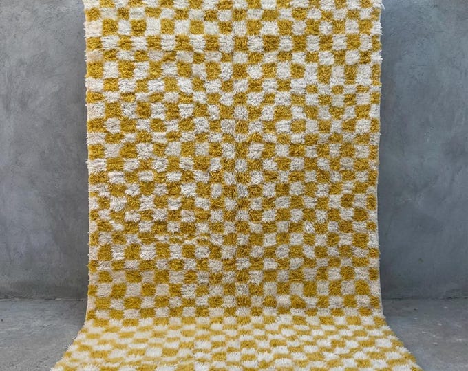 handmade Checkered Rug | Custom Made Mustard Yellow & Cream Checkerboard Rug