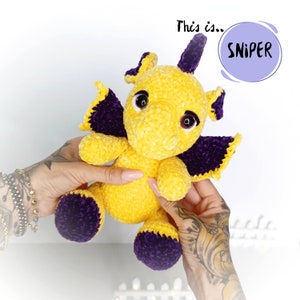 Crochet Dragon Pattern Download PDF Amigurumi Stuffed Animal Patterns for Beginners Sniper Dragon Plushie Pattern in English