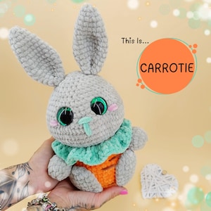 Carrot Bunny Crochet Pattern PDF – Plush Rabbit in Carrot Costume “Carrotie” • Beginner Amigurumi, Instant Download