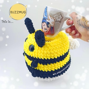Bee Cup Holder Crochet Pattern PDF – “BuzzMug” Bumble Bee Mug Holder • Amigurumi Cup Cozy, Desk Decor