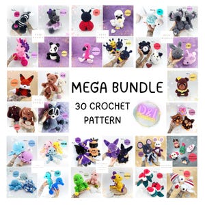 Amigurumi Crochet Pattern MEGA BUNDLE – 30 PDF Patterns (Animals, Fantasy, Holidays) • Beginner Friendly, Instant Download, Save 80%