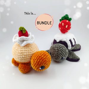 Dessert Turtle Crochet Pattern BUNDLE PDF – 2 Sweet Sea Turtles (Cupcake, Cherry) • Beginner Friendly, Instant Download, Save 50 %