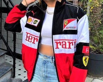 Giacca Ferrari, giacca bomber vintage, giacca Ferrari F1 Nascar Racing, giacca da uomo e da donna Y2K, regalo per gli appassionati di auto, unisex oversize