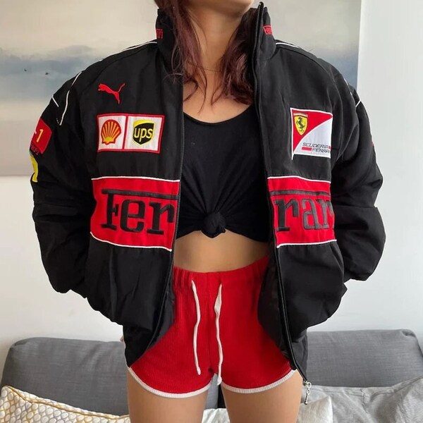 Vintage Bomber Jacket, Ferrari F1  Nascar Racing jacket, Y2K Mens & Womans Jacket, Gift for Car Enthusiasts, Unisex Oversize jacket