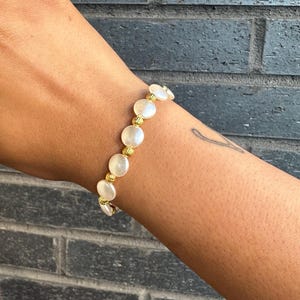 White Pearl and Gold Beaded Bracelet: Dainty Minimalist Jewelry