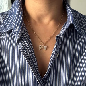 Dainty Silver Bow Charm Necklace: Coquette Jewelry, 16 inch