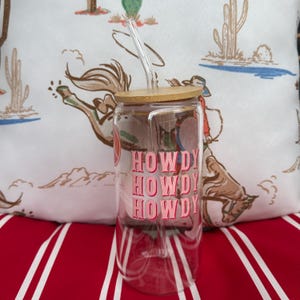 Western Glass Cup with Lid and Straw: 16 oz Iced Coffee Cup
