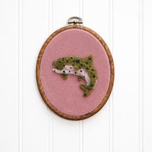 Needle Felted Rainbow Trout, Faux Wood Frame, Woodland Nursery Decor
